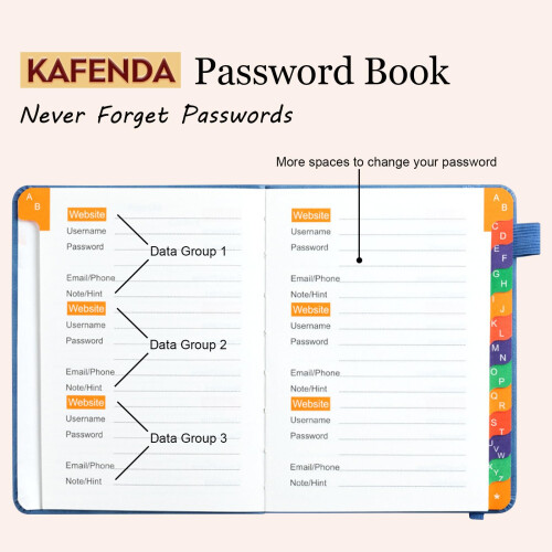 Password Book with Alphabetical Tabs, PU Leather Internet Password Organizer, Pocket Size Blue Notebook 2