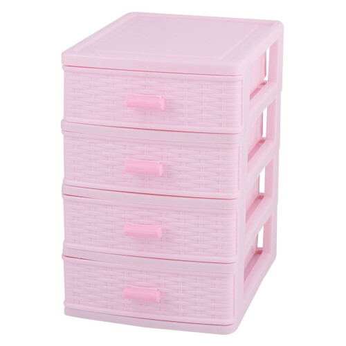 Pink Plastic Storage Box 4Layer Jewelry Organizer for Makeup and Desktop Neat Storage Solution