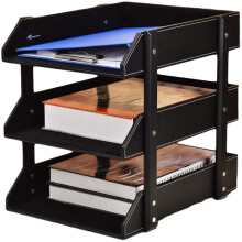 PU Leather File Storage Box with Large Capacity and Easy Carry Handle for Office Desk or Home