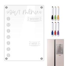 Magnetic Meal Planner for Fridge, Transparent Acrylic Weekly Dry Erase Board with 6 Markers
