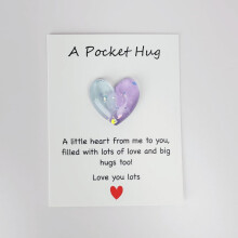 Heart Pocket Hug Token Gift with Inspirational Message Card, Blue and Purple Heart‑Shaped Keepsake for Birthday, Christmas or Valentine's Day