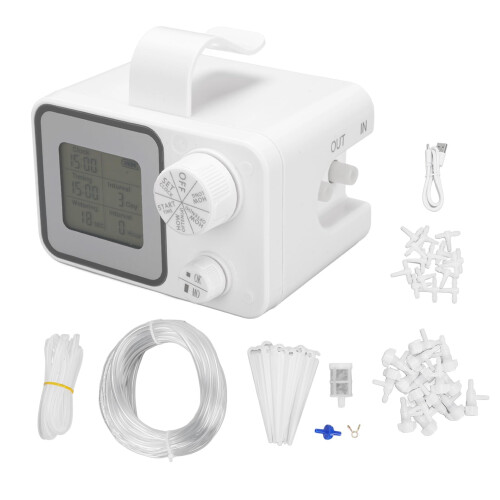 Automatic Plant Watering System with Programmable LED Timer, Indoor Drip Irrigation Kit for Balcony Houseplants