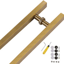 Modern Square Gold Barn Door Handle Set, Durable 304 Steel Push Pull Grip for Farmhouse Glass Doors, 20inch