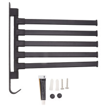 Swivel Towel Rack Matte Black Aluminum Wall Mounted Holder with 180 Rotating 5 Arms for Bathroom