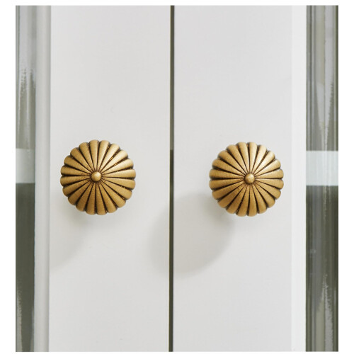 Solid Brass Cabinet Knobs and Gold Drawer Pulls 2 Pack, Satin Golden Finish, Easy SingleHole Install, 32mm Bronze 1