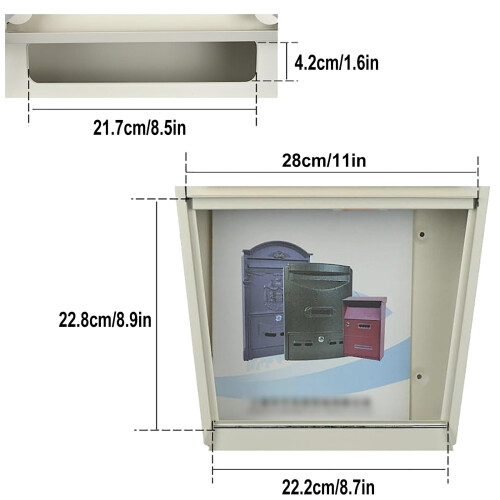 Rust Proof Wall Mount Locking Mailbox, Large Galvanized Steel Outdoor Post Box with Viewing Window, White 2