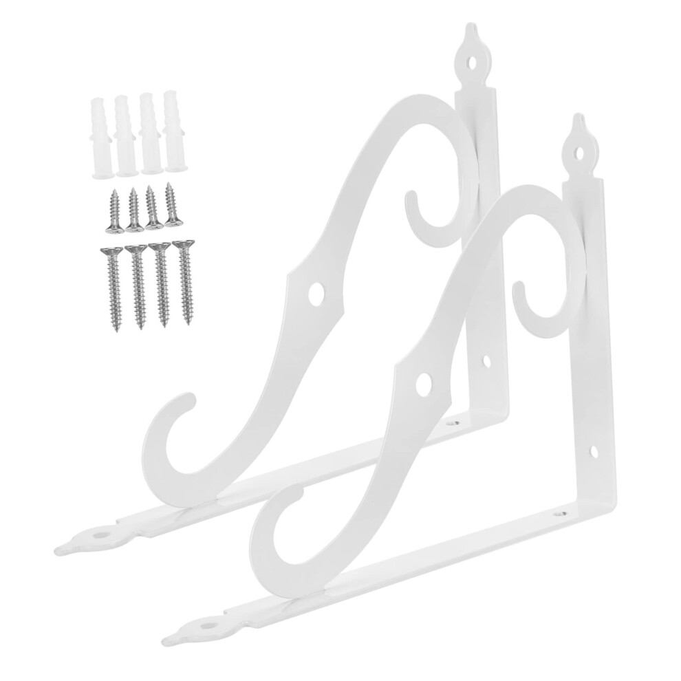 Heavy Duty Wall Shelf Brackets White Iron Triangle Design, Sturdy Wall Mounted Bookshelf Supports 2Pack 9351714604246