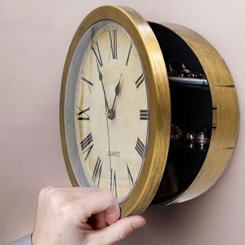 Hidden Wall Clock Safe with ThreeShelf Hidden Storage, Silent Quartz Analog Timekeeping, Copper