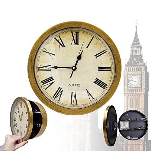 Hidden Wall Clock Safe with ThreeShelf Hidden Storage, Silent Quartz Analog Timekeeping, Copper 1