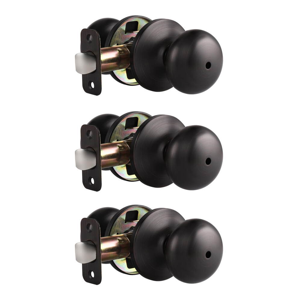 3 Pack Oil Rubbed Bronze Privacy Door Knobs With Lock For Bedroom And Bathroom, Keyless Design 9330225458692