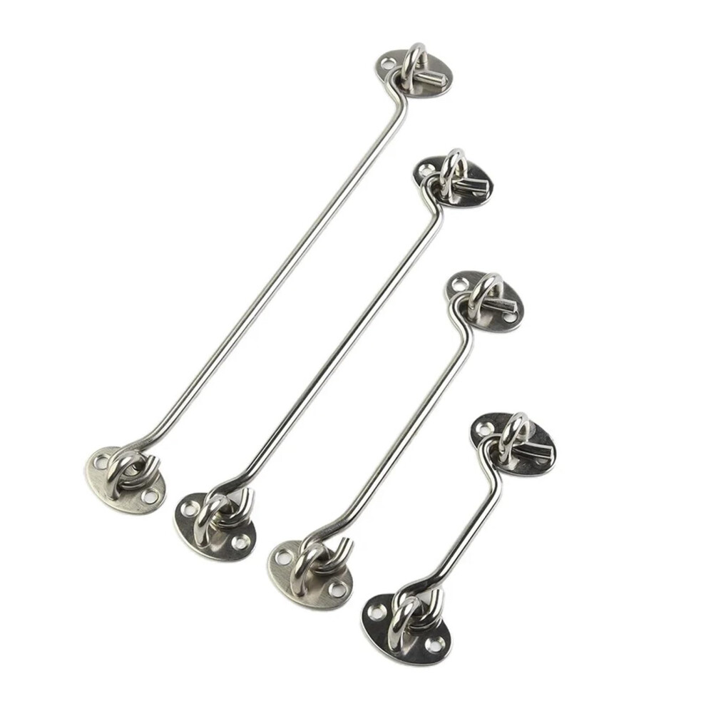 Stainless Steel Window Latch 4 Inch Cabin Hook And Eye Lock For Windows Secure Windproof Hold Rustproof Finish 9351714604550
