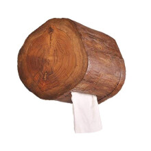 Wooden Toilet Paper Holder Wall Mounted, Natural Wood Finish Bathroom Roll Stand