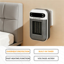 Electric Wall Space Heater Portable Warmer for Indoor 500W Heater for Winter Home Heater with LED Display US Plug White