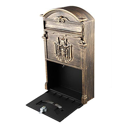 Vintage Metal Wall Mounted Mailbox with Secure Locking System, Bronze Finish, Medium Outdoor Box 2