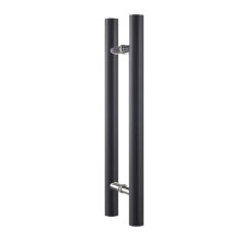 Black Modern Barn Door Handle 40cm, Heavy Duty Wood and Glass Door Pull with Ergonomic Round Grip