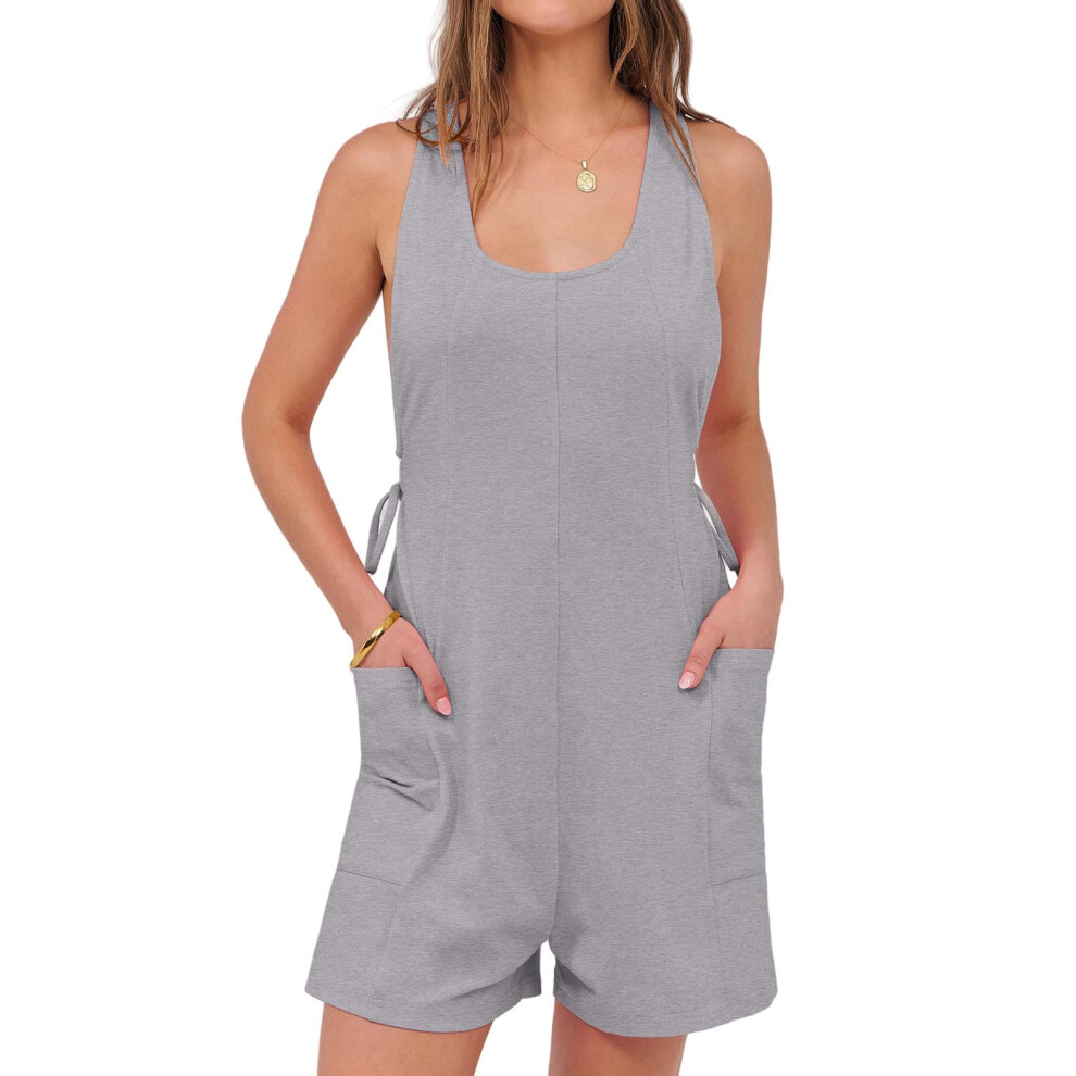 Gray Womens Rompers Casual Loose Sleeveless Overalls Shorts- S