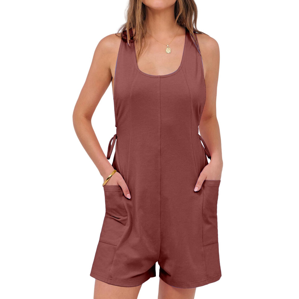 Burgundy Womens Rompers Casual Loose Sleeveless Overalls- Xxl
