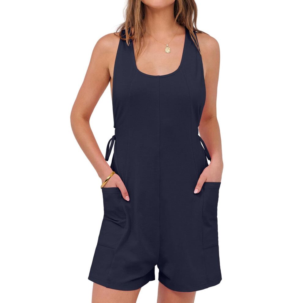Dark/Blue Womens Rompers Casual Loose Sleeveless Overalls- Xxl