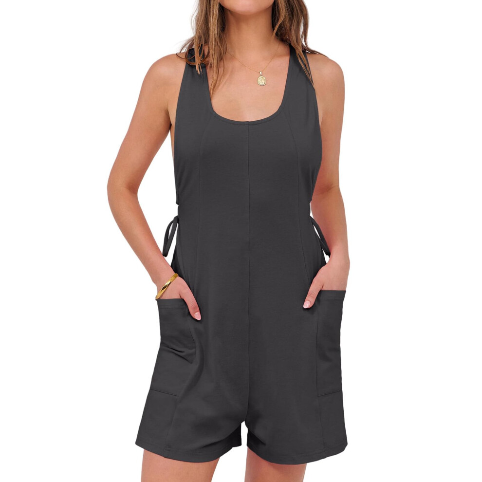 Dark/Grey Womens Rompers Casual Loose Sleeveless Overalls- Xl
