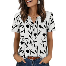 Womens Tops V Neck Short Sleeve Shirts Casual Blouse-Gray S