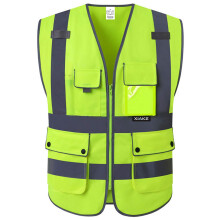 Class 2 Safety Vest Visibility Reflective Work Vest with 8 Pockets Zipper Front Yellow Large