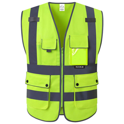 Class 2 Safety Vest  Visibility Reflective Work Vest with 8 Pockets Zipper Front Yellow Large