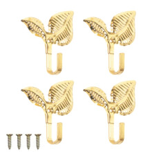 4pcs Gold Rustic Leaf Wall Hooks Vintage Iron Coat Hooks for Clothes Towels Bags Kitchen Bathroom