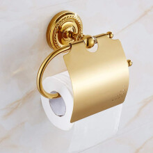 Gold Toilet Paper Holder with Shelf Waterproof Copper Wall Mounted 2 in 1 Bathroom Tray