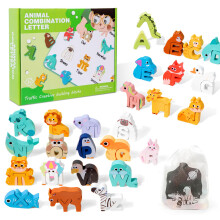 Wooden Alphabet Puzzle for Kids Ages 35, Montessori Educational Toys with 3D Letter Recognition and Animal Matching Play