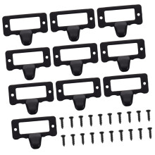 10pcs Vintage Black Cabinet Drawer Handles with Label Frame Pulls, Durable Metal Furniture Hardware