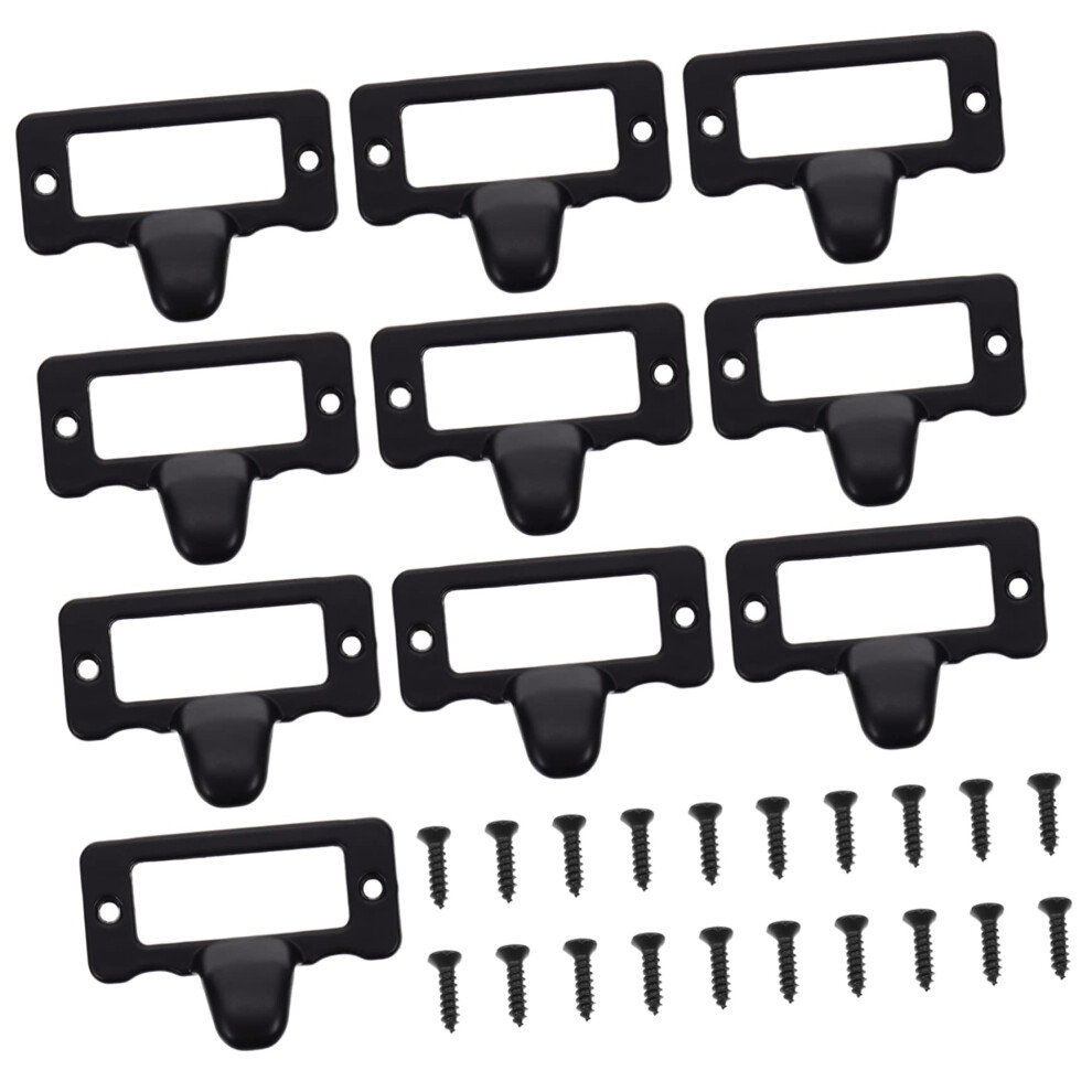 10Pcs Vintage Black Cabinet Drawer Handles With Label Frame Pulls, Durable Metal Furniture Hardware 9351714605762
