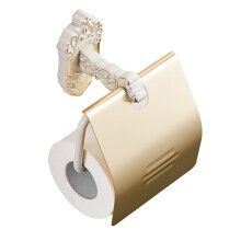 Vintage Wall Mounted Toilet Paper Holder with Dustproof Cover, Gold Carved Base, Rust‑Resistant Finish