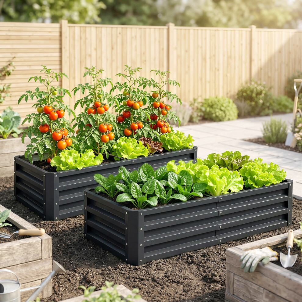Outsunny Set Of 2 Raised Garden Bed Elevated Planter Box For Flowers Grey