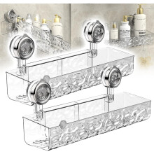 2 Sets Bathroom Corner Shelf with No‑Drill Installation, Acrylic Suction Cup Shower Caddy, Drainage Design, 22 lb Load Capacity, Transparent