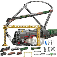 RC Train Set Electric Steam Locomotive with Smoke and Sound Effect Long Alloy Track for Teens 62904b