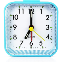Small Silent Analog Alarm Clock Travel Clock for Bedrooms Bathroom Shelf Desk Blue