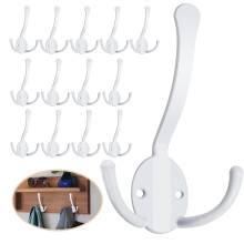 Heavy Duty Wall Hooks Set, White Metal Triple Prong Coat Hooks Wall Mounted for Bags, Towels and Hats