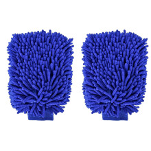 Microfiber Car Wash Mitt 2 Pack Blue Double Sided Chenille Scratch Ultra Absorbent Lint Cleaning Glove