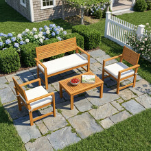 Outsunny 4 Seater Wooden Garden Furniture Set with Loveseat, Chairs, Table