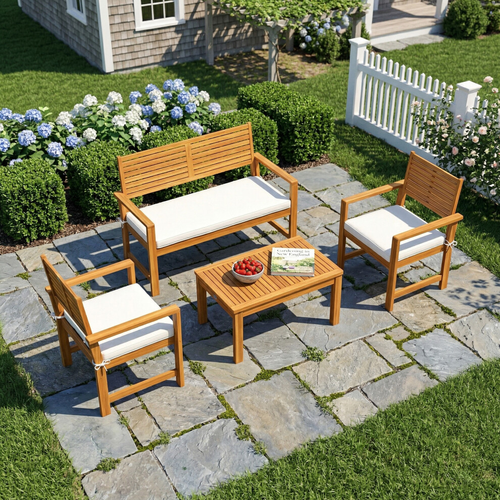Outsunny 4 Seater Wooden Garden Furniture Set With Loveseat, Chairs, Table