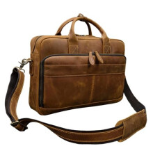 Full Grain Leather Briefcase Laptop Bag with Custom Laser Engraving for Office and Travel