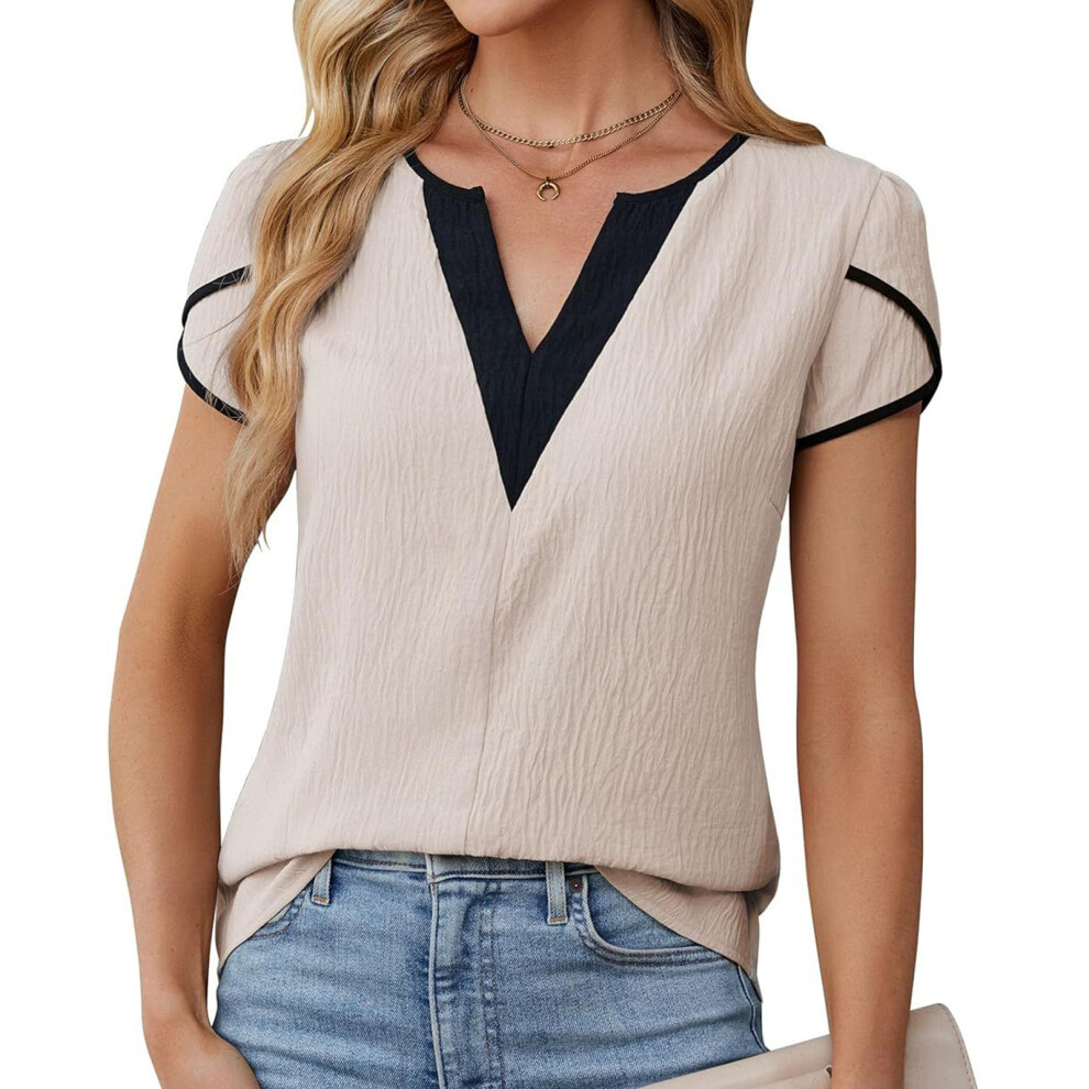 White Women's Casual Tops Business Work Blouses -Apricot M