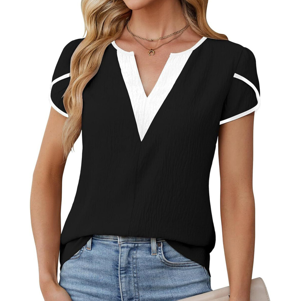 White/Black Women's Casual Tops Business Work Blouses - Xl
