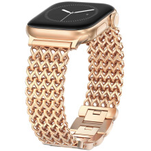 Rose Gold Stainless Steel Band for Apple Watch Women, Mermaid Link Bracelet Strap with Adjustable Clasp