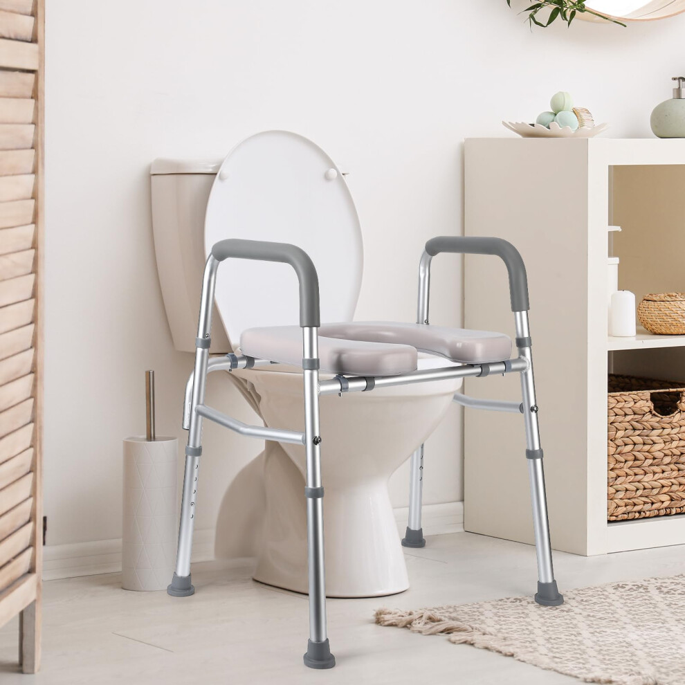 Raised Toilet Seat with Handles for Seniors, Adjustable Height Toilet Chair for Elderly and Disabled