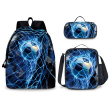 Football Backpack for Boys, 3 in 1 Kids School Set with Lunch Bag and Pencil Case, Durable Football Print