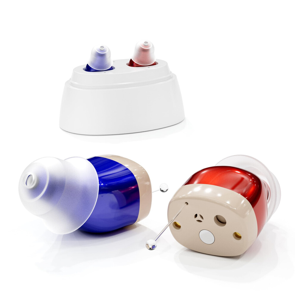 Invisible Rechargeable Hearing Aids for Seniors, Digital Noise Cancelling InEar Amplifier with Easy Volume Control