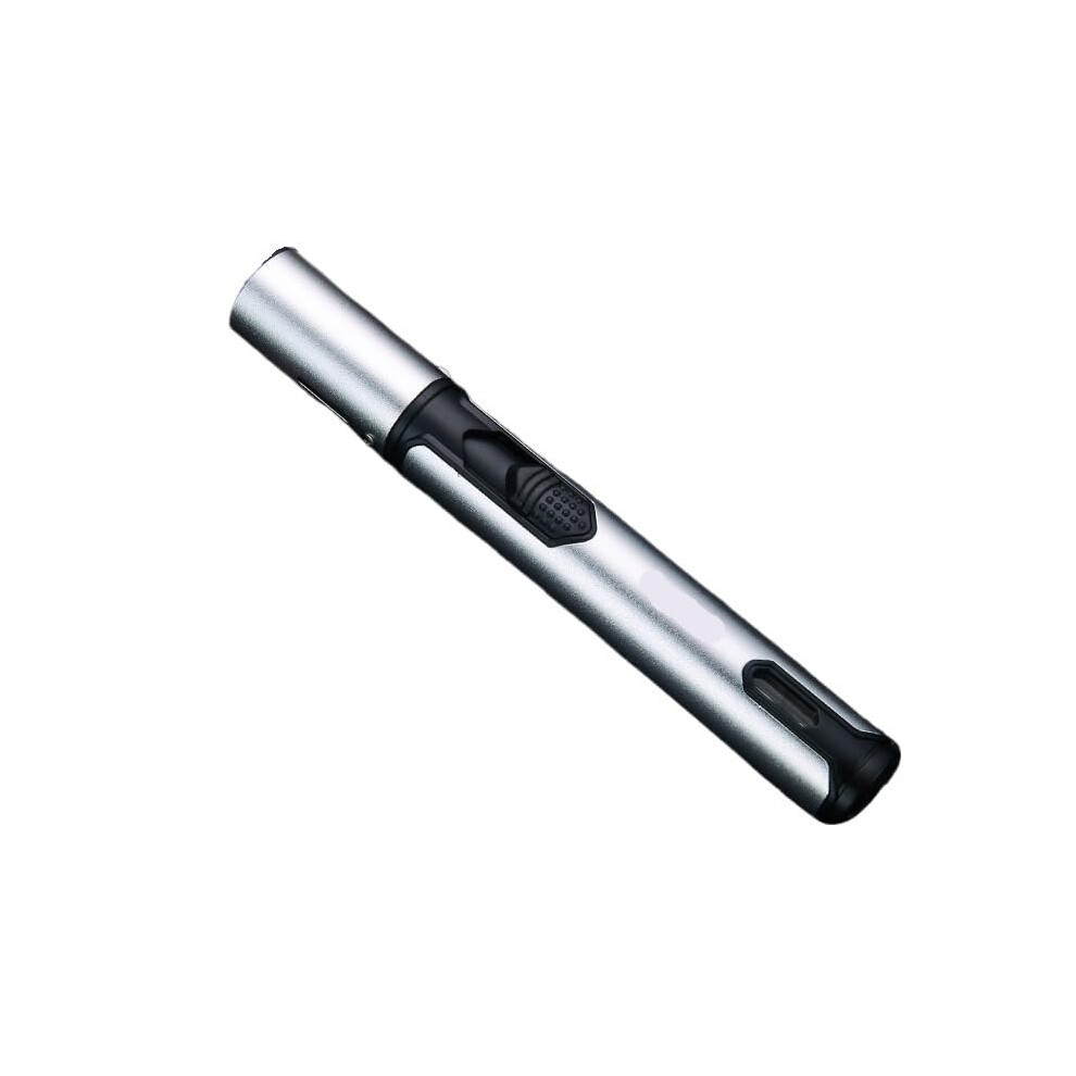 Silver/Blue Torch Lighter Windproof Flame Refillable Butane Lighter With Visible Fuel Window And Adjustable Flame