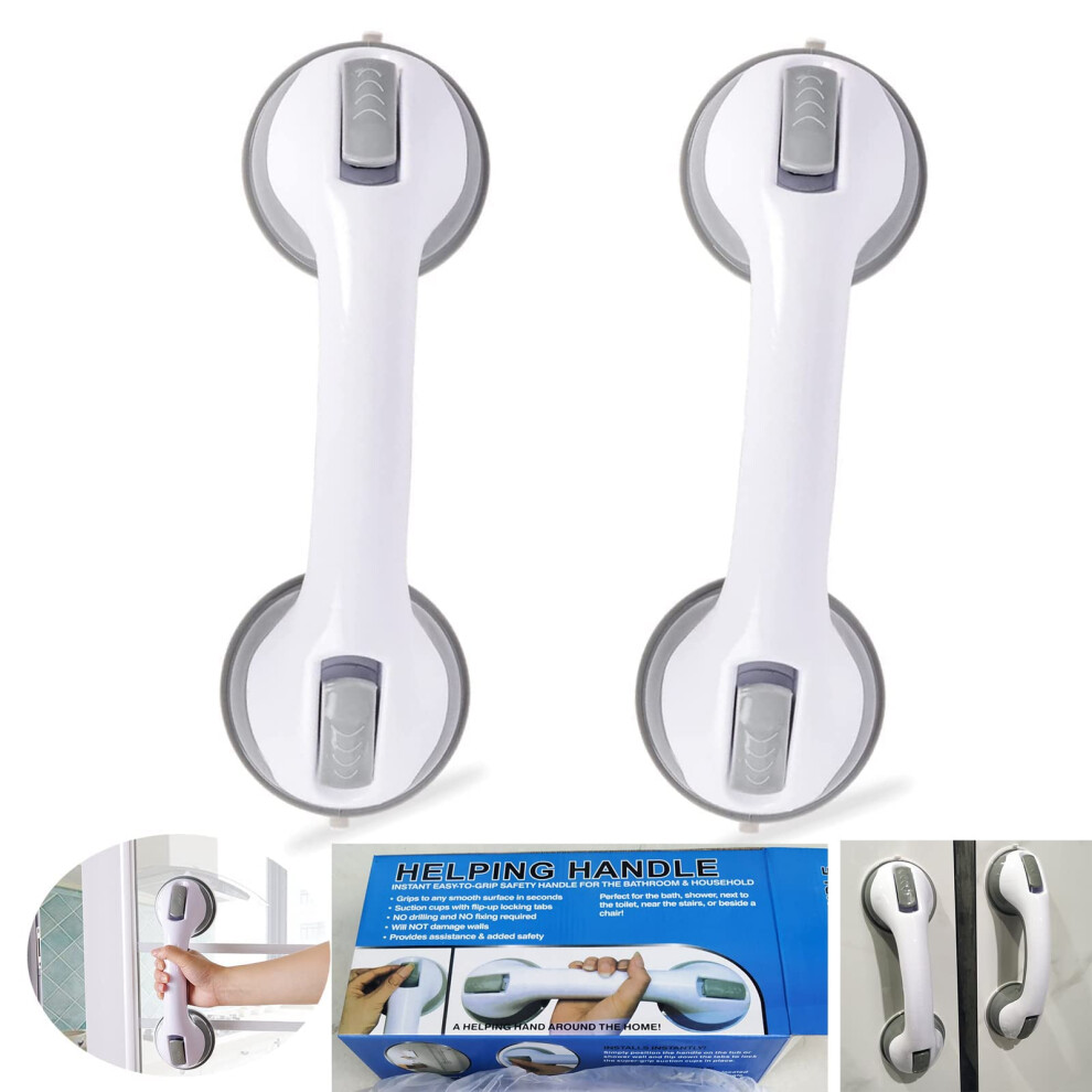 Gray 2 Pcs 12 Inch Suction Shower Grab Bars For Bathroom Safety Handrail With Secure Suction Grip For Elderly And Handicap (Gray)