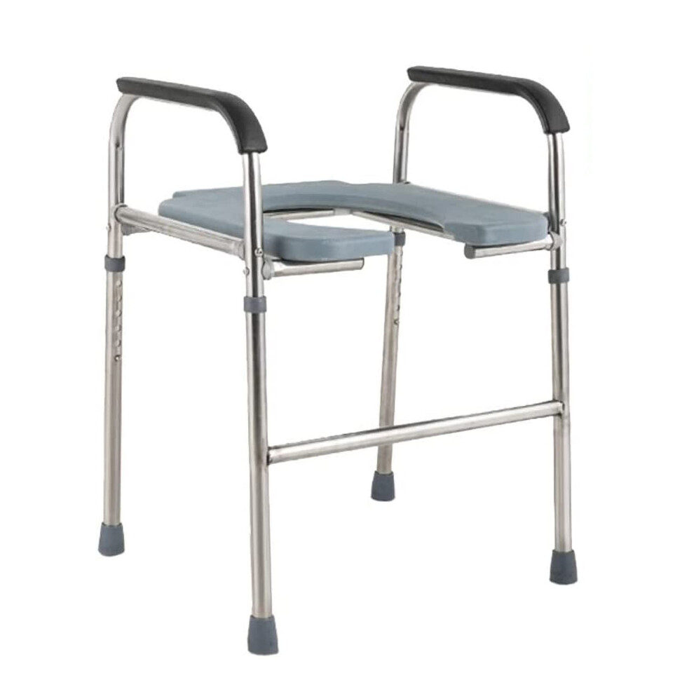 Folding Aluminum Commode Chair with Armrest and Backrest, Waterproof Cushioned Seat for Elderly and Disabled